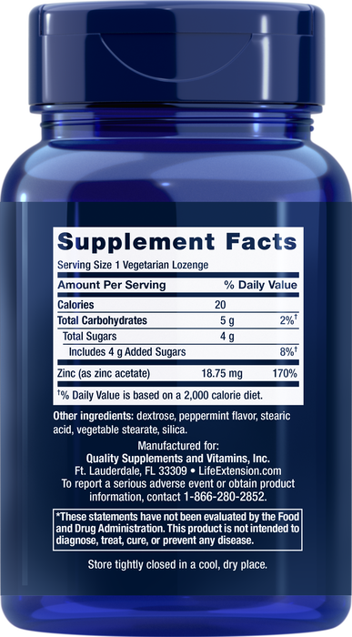 Life Extension Enhanced Zinc Lozenges (Peppermint) 30 Vegetarian Lozenges: Immune Response, Refreshing Protection - Nutritional Supplement at MySupplementShop by Life Extension