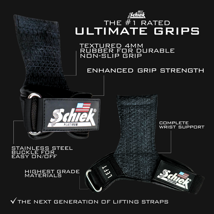 Schiek Model 1907 Platinum Edition Ultimate Grips – 3-in-1 Lifting Straps, Grip Pads & Wrist Support (Multiple Colors Available)