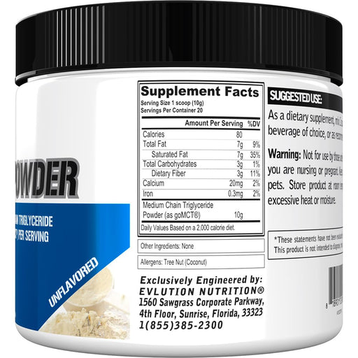 EVLution Nutrition MCT Powder, Unflavored - 200g - Combination Multivitamins & Minerals at MySupplementShop by EVLution Nutrition