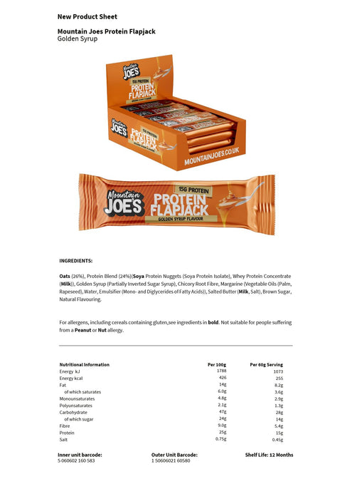 Mountain Joes Protein Flapjack 16x60g - Protein Bars at MySupplementShop by Mountain Joes