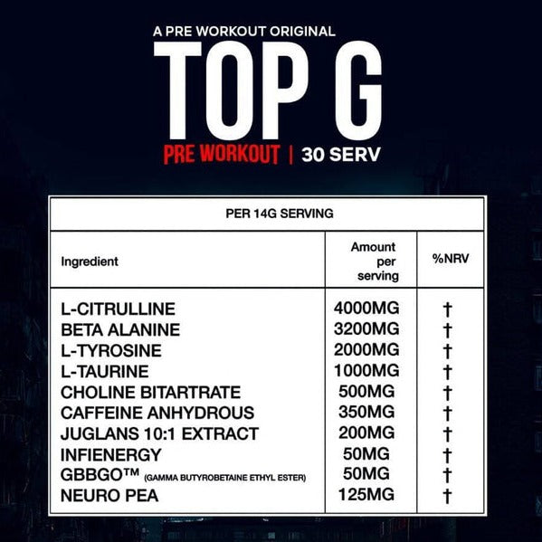 TOP G Pre Workout 30 Servings, 420g - Pre Workout at MySupplementShop by Top G