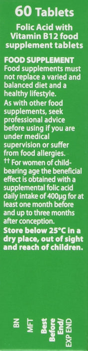 Vitabiotics Ultra Folic Acid 400ug with Vitamin B12 60 Tablets - Pregnancy at MySupplementShop by Vitabiotics