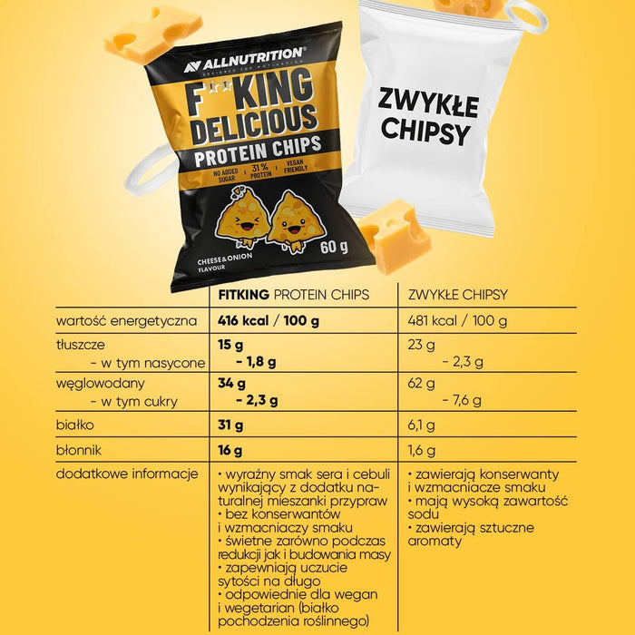 Allnutrition Fitking Delicious Protein Chips, Cheese and Onion - 60g - Diet & Nutrition at MySupplementShop by Allnutrition