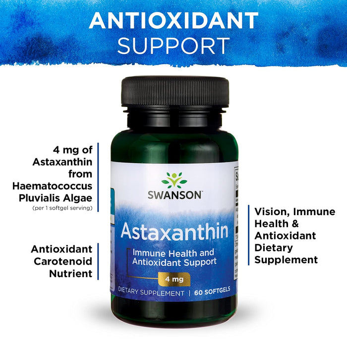 Swanson Astaxanthin, 4mg - 60 softgels - Health and Wellbeing at MySupplementShop by Swanson