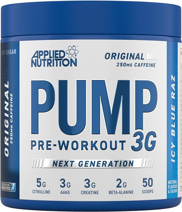 Applied Nutrition PUMP 3G Pre-Workout 375g - With Caffeine for Enhanced Focus & Performance - Icy Blue Raz - Pre Workout at MySupplementShop by Applied Nutrition