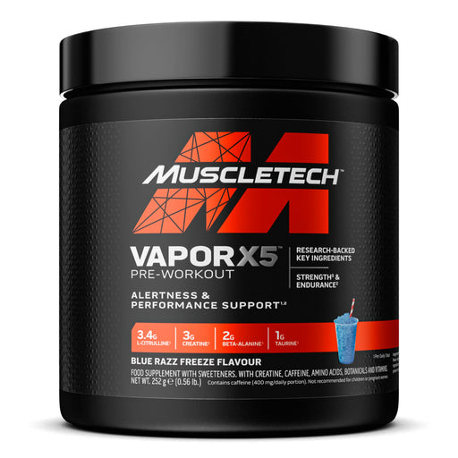 MuscleTech Vapor X5 Pre-Workout, Blue Razz Freeze - 252g - Nutritional Supplement at MySupplementShop by Muscletech