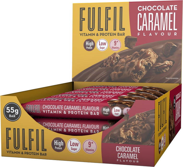 Fulfil Vitamin and Protein Bar (15 x 40g Bars) 20g High Protein, 9 Vitamins, Low Sugar - Chocolate Caramel - Protein Bar at MySupplementShop by Fulfil