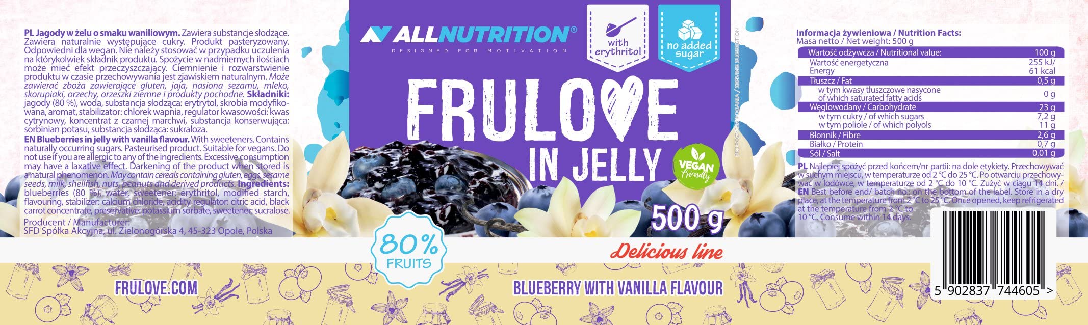 Allnutrition Frulove In Jelly, Blueberry with Vanilla - 500g - Jams & Preserves at MySupplementShop by Allnutrition