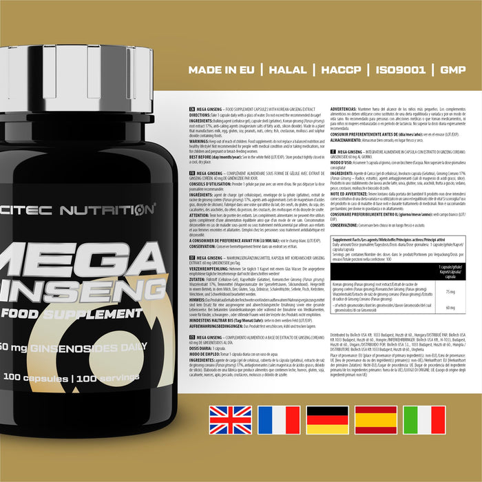 Mega Ginseng - 100 caps (EAN 5999100032989) - Health and Wellbeing at MySupplementShop by SciTec