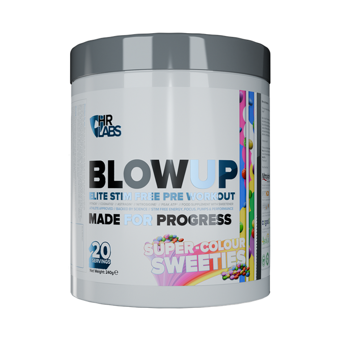 HR Labs Blow Up 240g Elite Stim-Free Pre-Workout Formula - Super Colour Sweeties - Stim Free Pre Workout at MySupplementShop by HR Labs