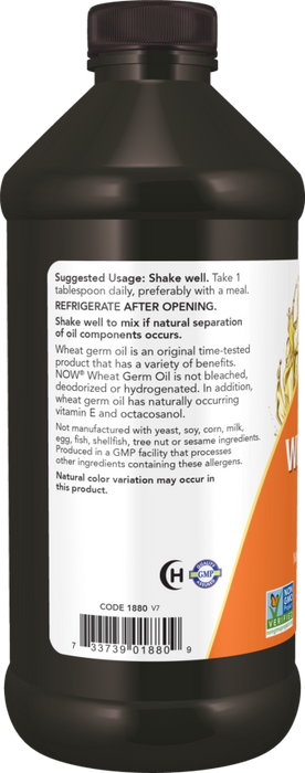 NOW Foods Wheat Germ Oil, Liquid - 473ml - Health and Wellbeing at MySupplementShop by NOW Foods