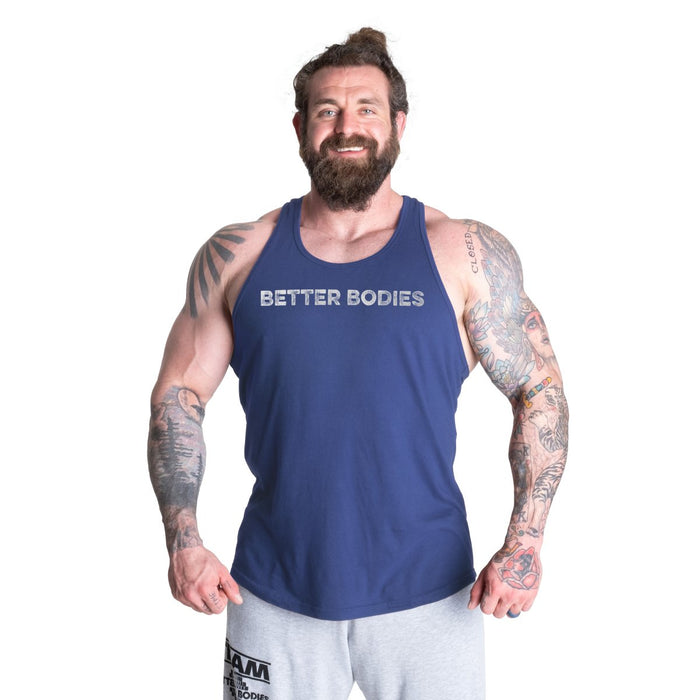 Better Bodies Logo Essential T-Back Bright Blue – 100% Cotton Gym and Lifestyle Tank