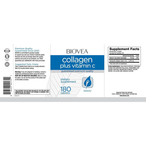 Biovea Collagen plus Vitamin C 180 Tablets - Skin Care at MySupplementShop by Biovea