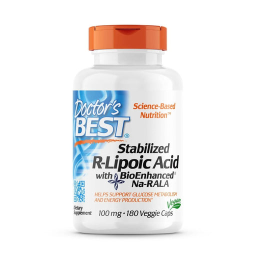 Doctor's Best Stabilized R-Lipoic Acid 100mg 180 Veggie Capsules - Health and Wellbeing at MySupplementShop by Doctor's Best