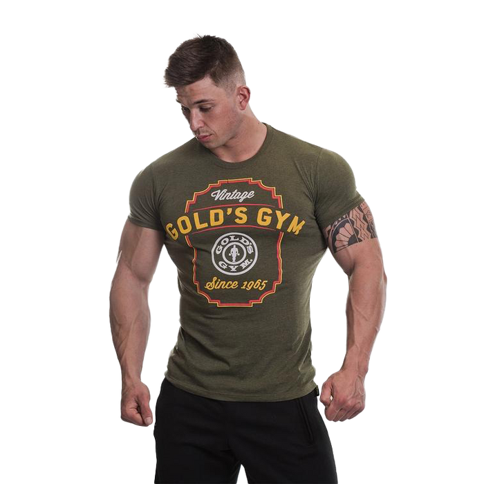 Gold's Gym Printed Vintage Style T-Shirt Army Marl