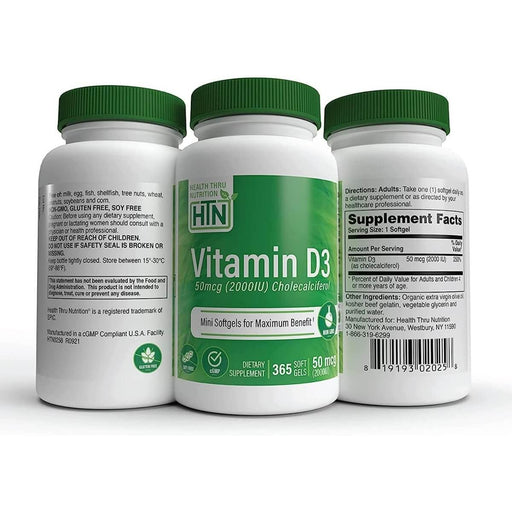 Health Thru Nutrition Vitamin D3 2,000iu (50mcg) 365 Softgels - Immune Support at MySupplementShop by Health Thru Nutrition