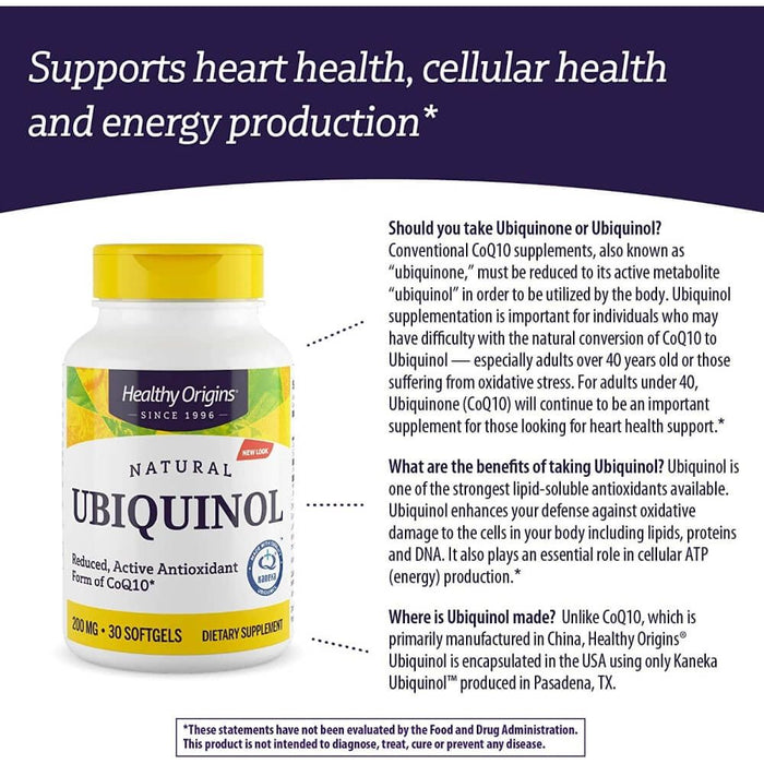 Healthy Origins Ubiquinol 200mg 30 Softgels - Cellular Health at MySupplementShop by Healthy Origins