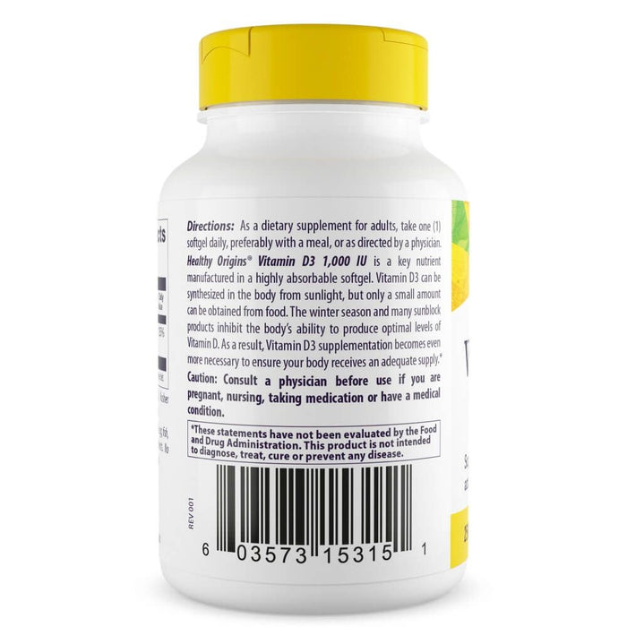 Healthy Origins Vitamin D3 1,000iu 180 Softgels - Immune Support at MySupplementShop by Healthy Origins