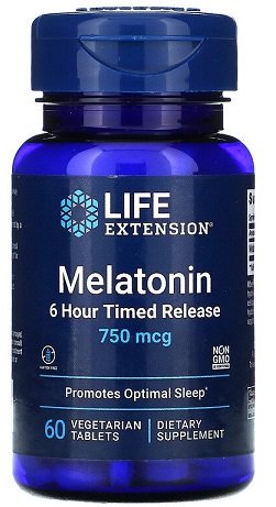 Life Extension Melatonin 6 Hour Timed Release, 750mcg 60 vegetarian tabs - Sports Supplements at MySupplementShop by Life Extension