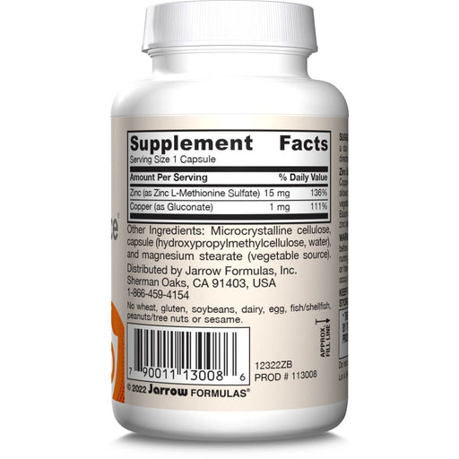 Jarrow Formulas Zinc Balance 100 Veggie Capsules - Vitamins & Minerals at MySupplementShop by Jarrow Formulas