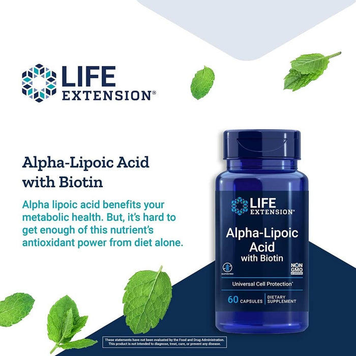 Life Extension Alpha-Lipoic Acid with Biotin 60 Capsules - Amino Acids and BCAAs at MySupplementShop by Life Extension