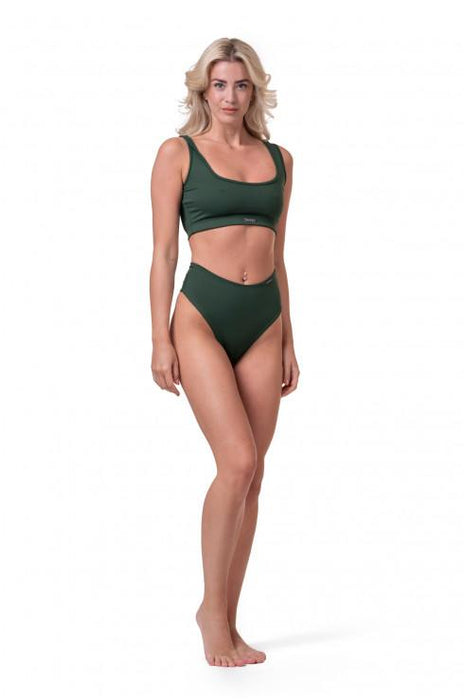 Nebbia High-Waist Retro Bikini Bottom 555 - Dark Green - Bikini Bottom at MySupplementShop by Nebbia