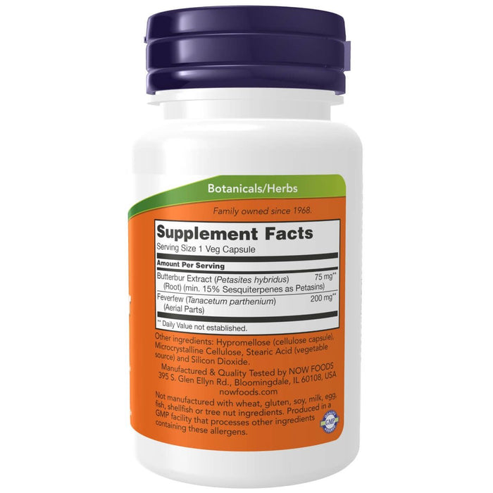 NOW Foods Butterbur with Feverfew 60 Veg Capsules - Health and Wellbeing at MySupplementShop by NOW Foods