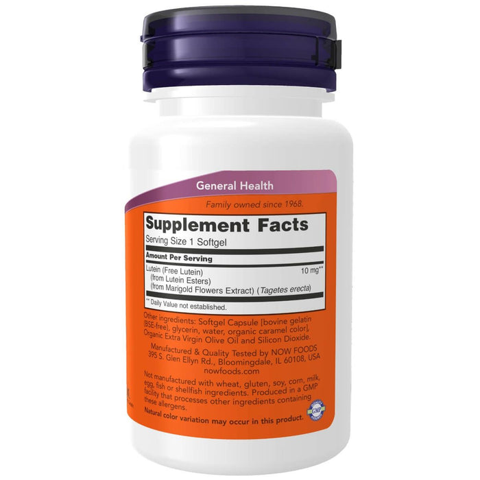 NOW Foods Lutein 10 mg 60 Softgels - Health and Wellbeing at MySupplementShop by NOW Foods