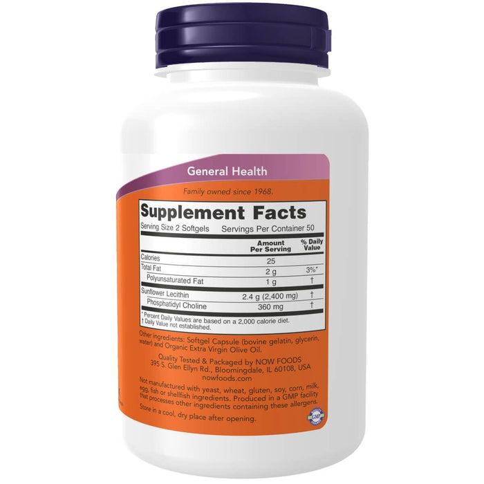 NOW Foods Sunflower Lecithin 1,200 mg 100 Softgels - Health Foods at MySupplementShop by NOW Foods