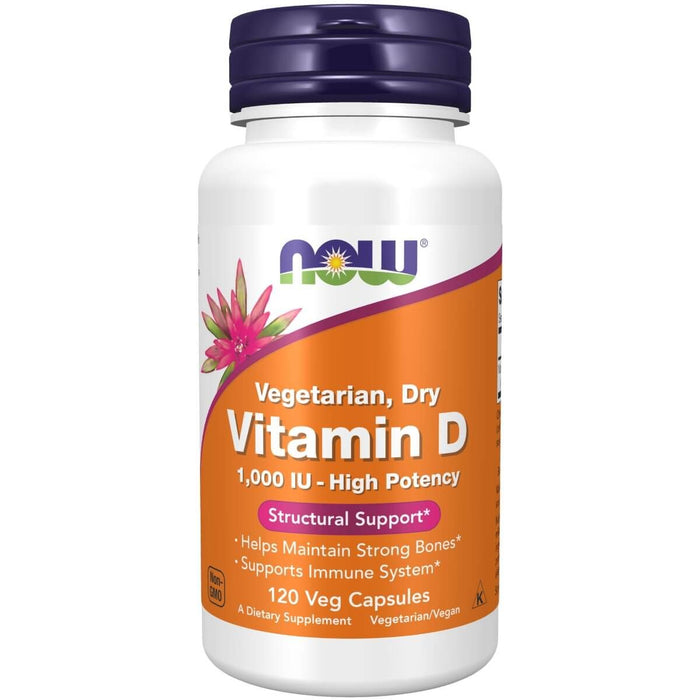 NOW Foods Vitamin D 1,000 IU 120 Dry Veg Capsules - Single Vitamins at MySupplementShop by NOW Foods