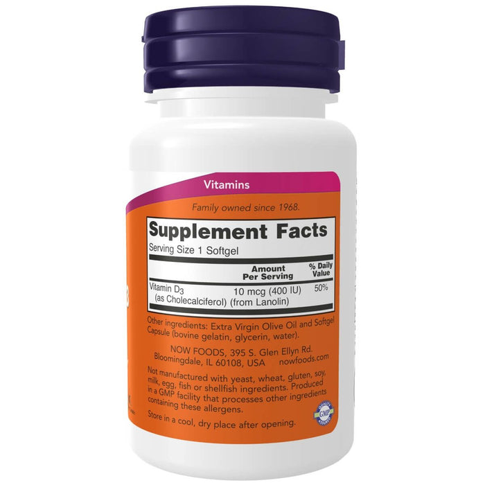 NOW Foods Vitamin D-3 400 IU 180 Softgels - Vitamins & Minerals at MySupplementShop by NOW Foods