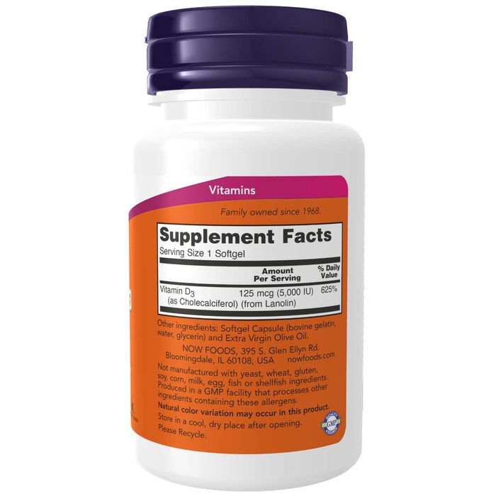 NOW Foods Vitamin D-3 5,000 IU 120 Softgels - Vitamins & Minerals at MySupplementShop by NOW Foods