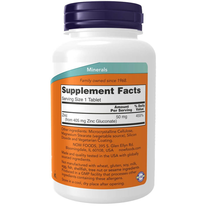 NOW Foods Zinc (Zinc Gluconate) 50 mg 250 Tablets - Vitamins & Minerals at MySupplementShop by NOW Foods