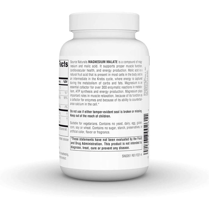 Source Naturals Magnesium Malate 1250mg 90 Tablets - Brain & Memory at MySupplementShop by Source Naturals