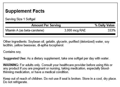 Swanson Beta Carotene 10,000iu (3,000mcg) 100 Softgels - Health and Wellbeing at MySupplementShop by Swanson