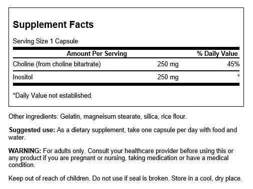 Swanson Choline & Inositol 250 Capsules - Health and Wellbeing at MySupplementShop by Swanson