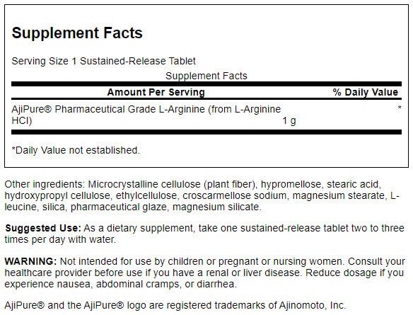 Swanson L-Arginine Sustained Release 1000mg 90 Tablets - Energy & Vitality at MySupplementShop by Swanson