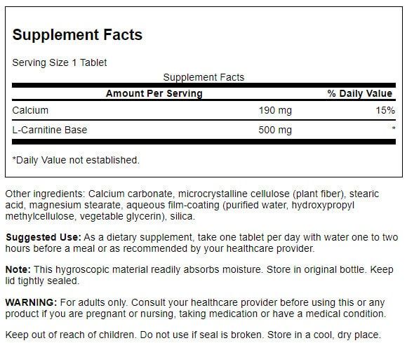 Swanson L-Carnitine 500mg 100 Tablets - Slimming and Weight Management at MySupplementShop by Swanson