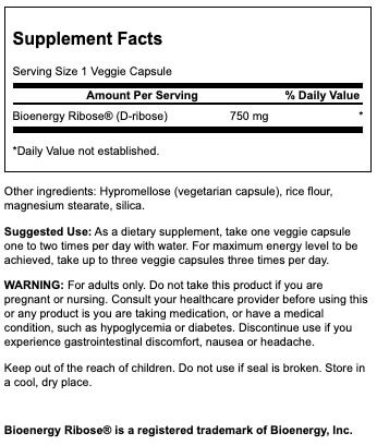 Swanson Ribose 750 mg 60 Veg Capsules - Health and Wellbeing at MySupplementShop by Swanson