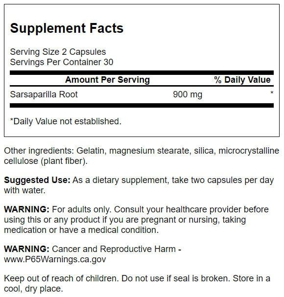 Swanson Sarsaparilla Root 450 mg 60 Capsules - Health and Wellbeing at MySupplementShop by Swanson