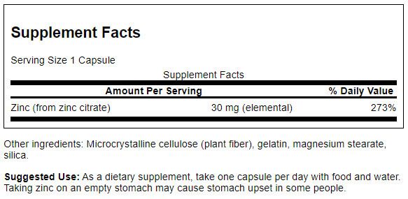 Swanson Zinc Citrate 30 mg 60 Capsules - Vitamins & Minerals at MySupplementShop by Swanson