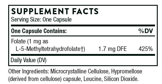 Thorne Research 5-MTHF 1mg (L-5-Methyltetrahydrofolate) 60 Capsules - Energy & Vitality at MySupplementShop by Thorne