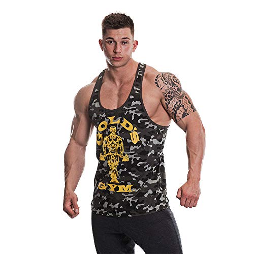 Golds Gym Stringer Joe Premium Vest Camo Black - Apparell at MySupplementShop by Golds Gym