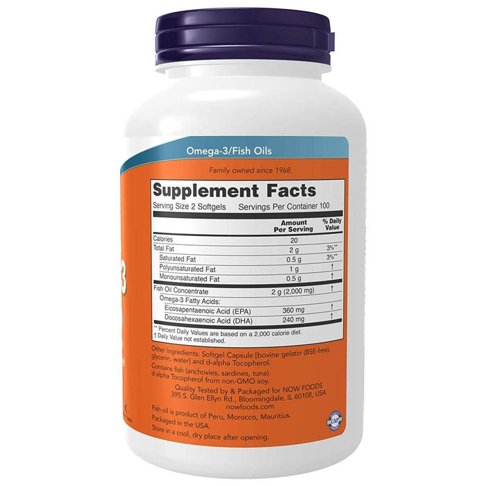 NOW Foods Omega-3 Molecularly Distilled - 200 softgels - Health and Wellbeing at MySupplementShop by NOW Foods