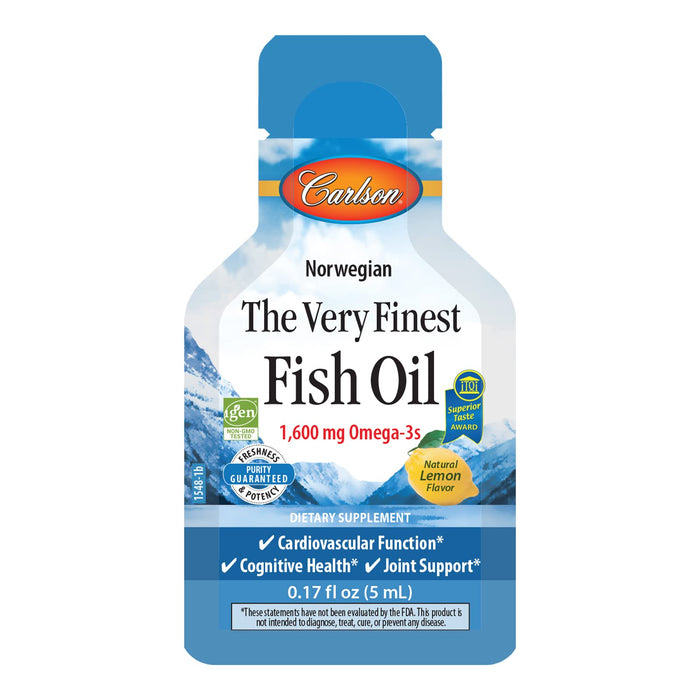 Carlson Labs The Very Finest Fish Oil - 1600mg Omega-3s, Natural Lemon (Pouch of Packets) - 15 x 5 ml. - Fish Oils at MySupplementShop by Carlson Labs