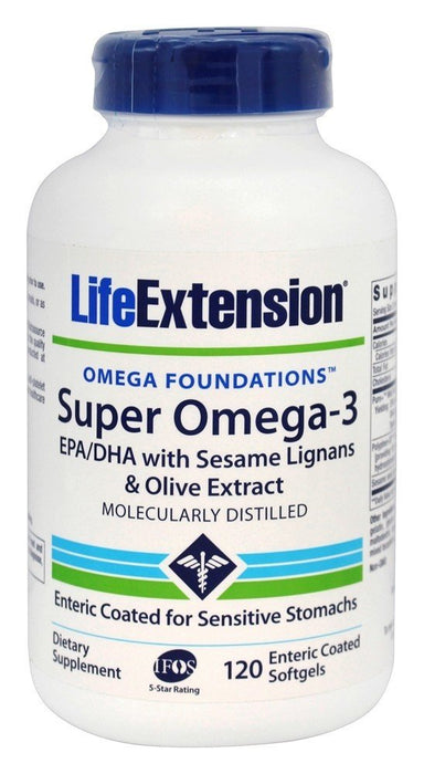 Life Extension Super Omega-3 EPA/DHA with Sesame Lignans & Olive Extract - 120 enteric coated softgels - Omega-3 at MySupplementShop by Life Extension