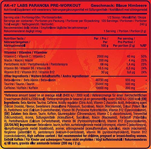 AK-47 Labs Paranoia Pre-Workout - Energy & Vitamins, 30 Servings - Sports Nutrition at MySupplementShop by AK-47 Labs