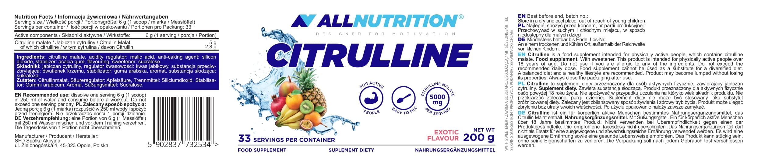 Allnutrition Citrulline, Exotic - 200g - Combination Multivitamins & Minerals at MySupplementShop by Allnutrition