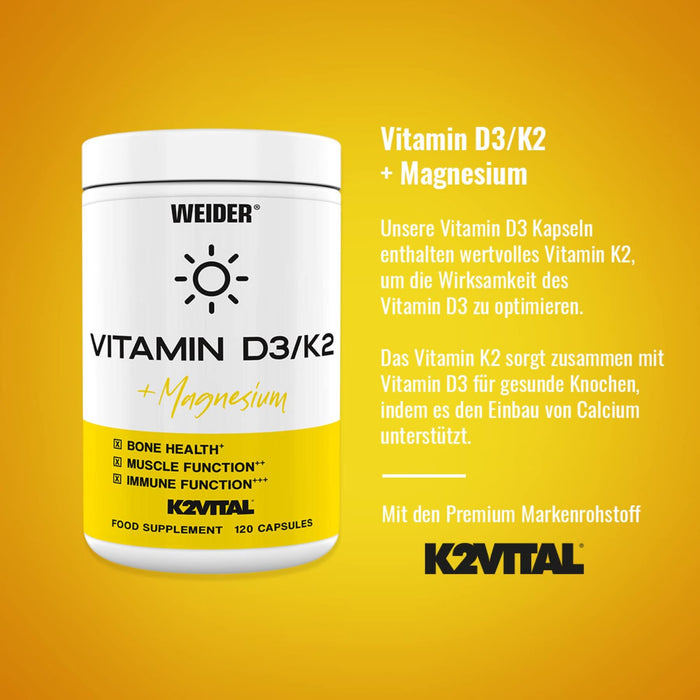 Weider Vitamin D3/K2 + Magnesium - 120 caps - Vitamins & Minerals at MySupplementShop by Weider