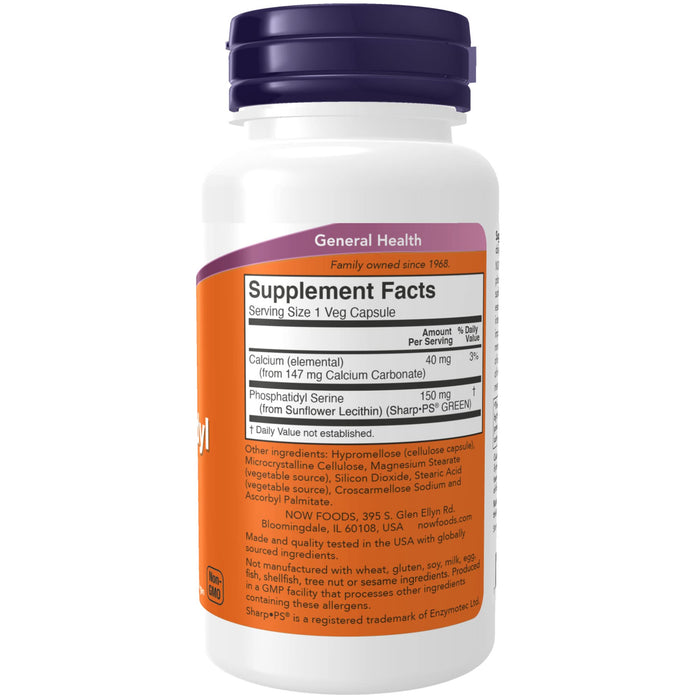 NOW Foods Phosphatidyl Serine, 150mg Soy Free - 60 vcaps - Health and Wellbeing at MySupplementShop by NOW Foods